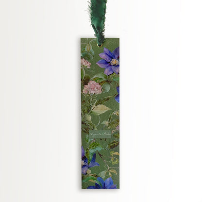 Botanická Plátěná Záložka Clematis + Hedvábná Stuha