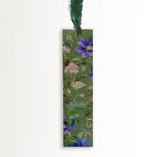 Botanická Plátěná Záložka Clematis + Hedvábná Stuha