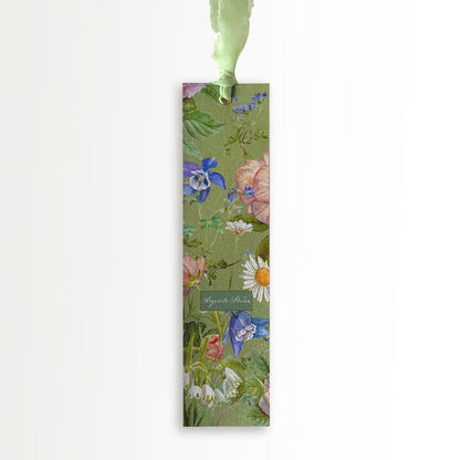 Botanická Plátěná Záložka Orlíček + Hedvábná Stuha