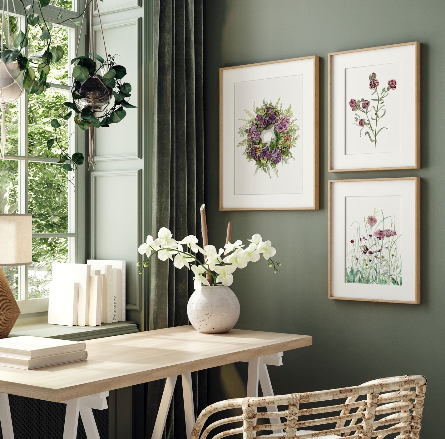 Hydrangeas And Ferns Print