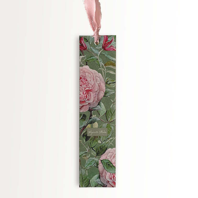 Botanická Plátěná Záložka Růže + Hedvábná Stuha