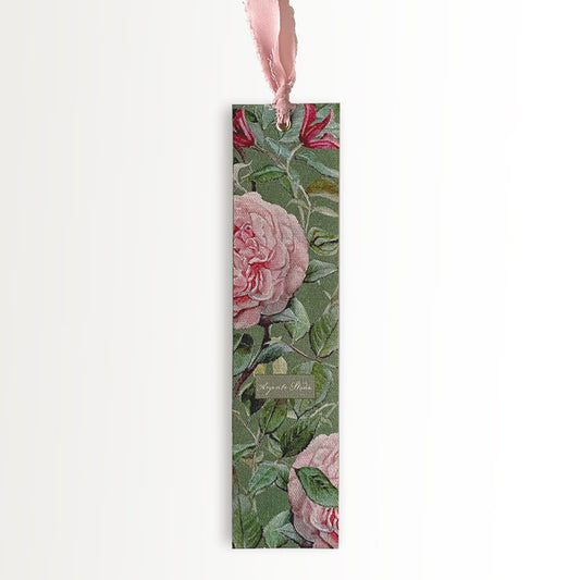 Botanická Plátěná Záložka Růže + Hedvábná Stuha